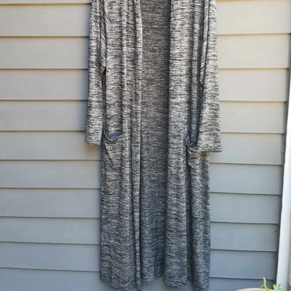 Worthington Maxi Black Gray Marled Open Front Cardigan size OX